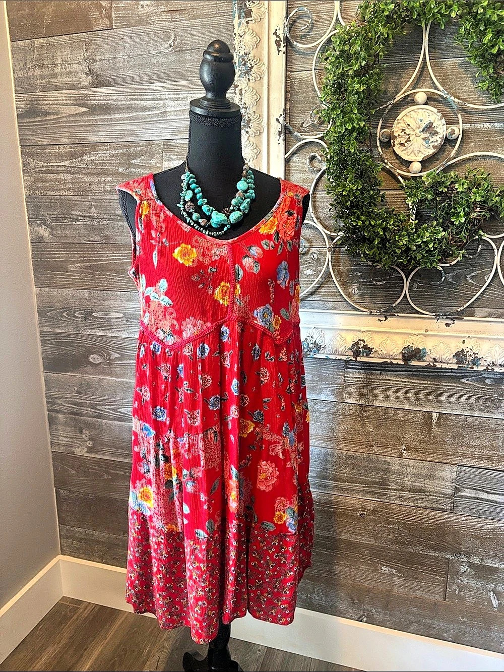 Bila (Size S) Oversized Boho Floral Midi Dress -100% Rayon